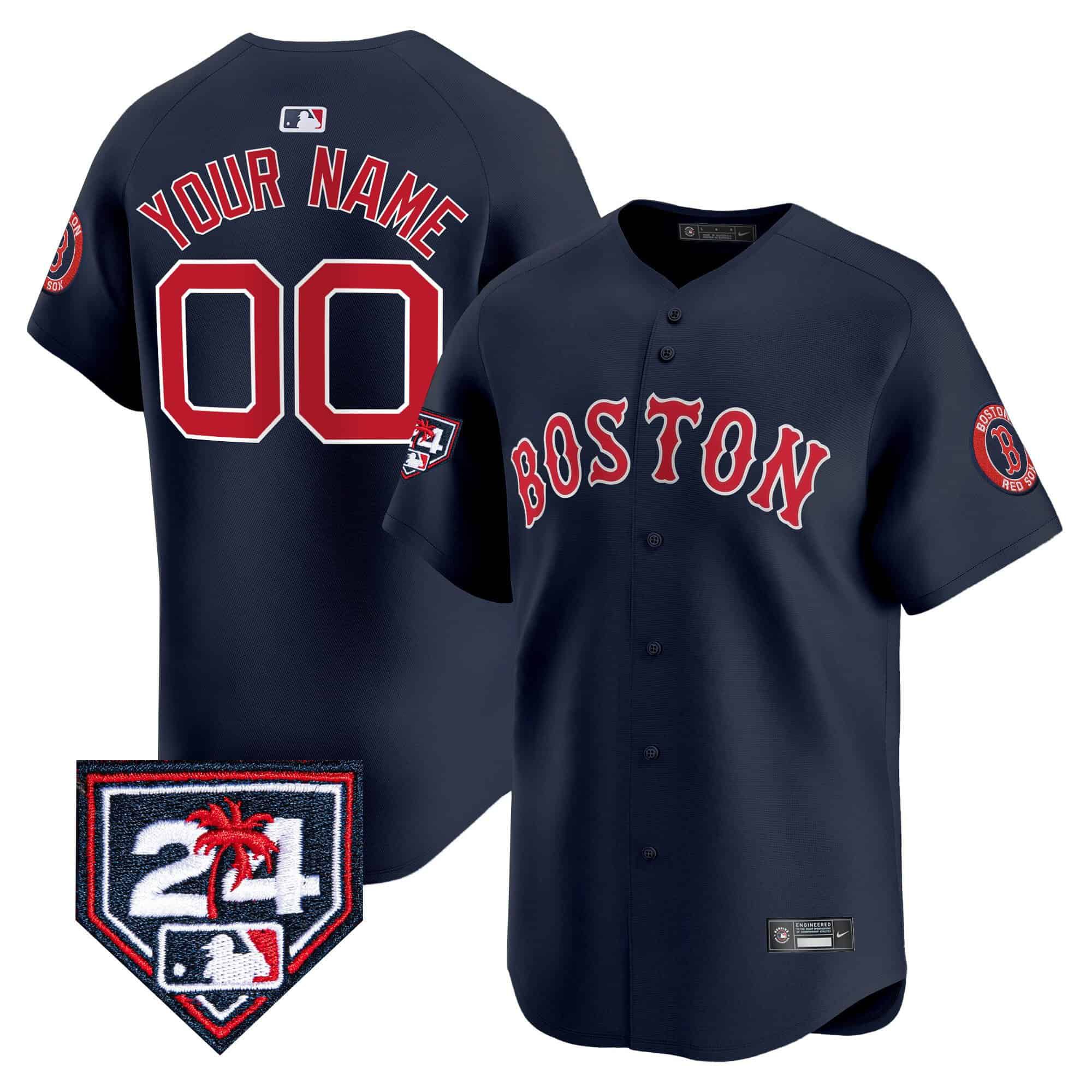 Men Boston Red Sox Blue Nike 2024 Spring Training Patch Vapor Premier Limited Custom MLB Jersey->customized mlb jersey->Custom Jersey